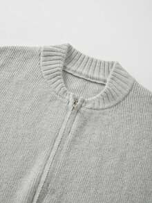 Frühling & Herbst Neue Einfarbige Runder Ausschnitt Reißverschluss Strickjacke für Damen, Weich Koreanisch Elegant Lässig Oversized Pullover, Vielseitig für Ausflüge & Pendeln, Frühling Damen Bekleidung Neujahr - Nebelgrau - Übersicht 7