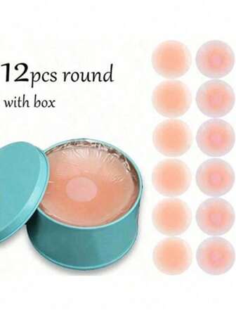 2/6/12 Pcs Reusable Silicone Women's Nipple Covers, Nude, With Silicone Breast Lifting Strap, Non-Slip/Breathable Seamless Self-Adhesive Concealing Nipple Covers, With Box, Women's Underwear And Lingerie Accessories, Outdoor Sports, Skin-Colored/Light Pink/Bra Lifting, Skin-Colored, Suitable For Wedding, Halter Tops With Anti-Sagging, Push-Up/Circular/Floral