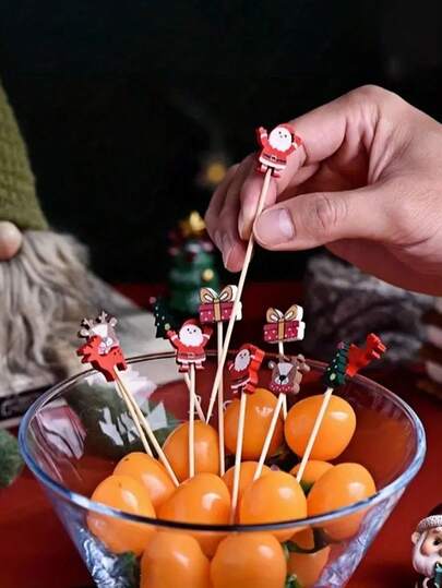 100 件/套节日圣诞老人圣诞节一次性水果棒 - 抛光金属，可手洗，非常适合酒吧、餐厅、派对、拼盘、蛋糕、甜点、鸡尾酒和汉堡包、节日饮具|俏皮设计|耐用棒，圣诞装饰品