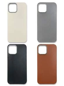 4-Pack Luxury Leather Texture Phone Cases, Compatible With IPhone & Galaxy, Black, Grey, Brown, Beige - Multicolor - View 26