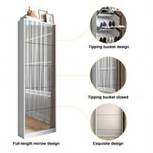 Modern Shoe Storage Organizer Cabinet With Full Length Mirror, Wood Shoe Rack With 5 Flip Drawer For Entryway, White - 白色 - 查看 3