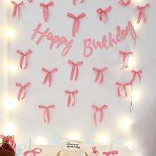 11 piezas Conjunto de decoración de pared con moños rosas, incluye 10 piezas de lazos de cinta + 1 pieza de corona de cumpleaños, adecuado para fiesta bohemia DIY, eventos con tema de ballet, perfecto para boda y sesión de fotos en el dormitorio