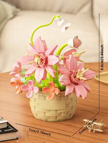 1361pcs Realistic Preserved Flower Building Blocks Basket, Roses/Sunflowers/Tulips/Lily Of The Valley/Roses/Lilies/Roses/Peonies/Jasmine Creative 3D Assembly Building Blocks Potted Succulent Plants Desktop Decor, Birthday/Halloween/Christmas Gift - Multicolor - View 28