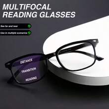 2pcs/3pcs Classic Multi-Focus Reading Glasses, Bifocal Progressive Lens, Non-Slip Nose Pads, Ultra-Light Frame With Spring Hinges For Comfortable Wear, Fashionable Black & Purple Color - 黑+黑白+紫 - 查看 7