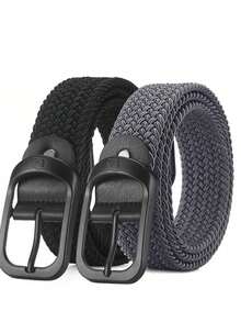 2条装弹力编织腰带，免打孔可调节帆布腰带，男士百搭时尚腰带，适合学生秋季、万圣节、秋冬季节佩戴，青少年、青年、男士均可适用，休闲、户外、运动、度假、毕业、生日、日常穿着皆可作为礼物。 - 2pc(黑色+灰色) - 查看 4