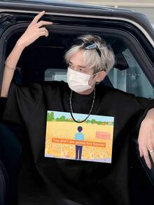 グラフィックフォーエバーTシャツ 高品質コットン お手入れ簡単 リラックスフィット モダン 日常 春 秋スタイル - ブラック - チェックする 2