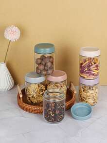 玻璃密封罐，适用于食品储存，非常适合存放茶叶、谷物、坚果、零食、咖啡豆、糖、糖果、香料、厨房用品和酸奶，便携式透明食品容器，厨房谷物储存罐，婚礼礼物、圣诞礼物、万圣节礼物（盖子颜色随机） - 彩色 - 查看 5