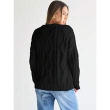 2025  Women's Oversized Cable Knit Crewneck Sweaters - 黑色 - View 3