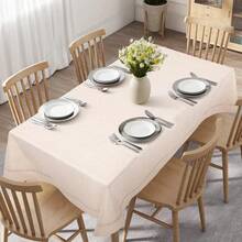 Gugxiom Mantel de Lino con Textura, Mantel Rectangular Impermeable, sin Arrugas, Mantel Boho para Mesa de Comedor/Mesa de café, Camping al Aire Libre, Bodas (140 x 240 Beige) - 1 - Ver 3
