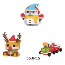 Set de 3 pequeños regalos navideños, que incluye Papá Noel, muñeco de nieve, árbol de Navidad, tren, trineo de renos, campanas, calcetines, juguetes de bloques de construcción, decoraciones navideñas - Multicolor - Ver 12