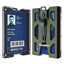 حامل شارة معدني من الألومنيوم مع سلسلة رقبة، محفظة محمولة مع مشبك وفتحات ل- 4 بطاقات للرجال، محفظة نقود صغيرة، محفظة بطاقات