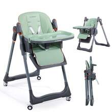 Cochildor 3-In-1 Foldable High Chair For Babies & Toddlers – Adjustable Height, Reclining Seat, 5-Point Safety Harness, Removable Tray, Lockable Wheels, Washable Cushion – Portable & Easy,Green/White/Black - 綠色 - 查看 7