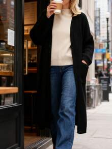 Ribbed Knit Cardigan Soft Fleece With A Casual Yet Elegant Design Perfect For Everyday Wear, Festivals, And Dates (Spring/Fall)