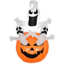 HOMCOM 6' Halloween Inflatables Outdoor Decorations Jack-O-Lantern Pumpkin And Ghosts , Blow Up LED Yard Decor For Garden, Lawn, Party, Holiday, Waterproof