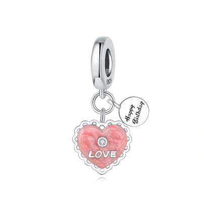 PANPOKI 1 pezzo Ciondolo a forma di cuore con scritta "Buon compleanno" in argento sterling S925, accessorio fine per braccialetti o collane, ideale per la creazione di gioielli fai-da-te, adatto come regalo di compleanno per ragazze e donne, regalo di San Valentino