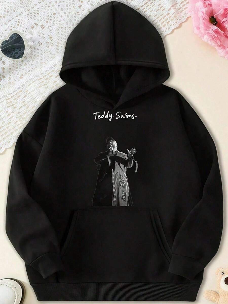 Teddy Swims Concert Scene Monochrome Teddy Swims Print Music Hoodie,Fall Hoodies,Men's Fall Clothes,Street Wear,Halloween,Mens Hoodies,Y2k Clothes,Jesus Hoodie,Thanksgiving Day,Nightmare Before Christmas,Christmas - Black - View 1
