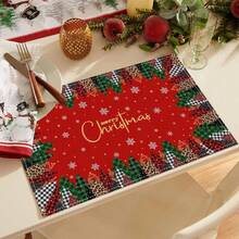 1/4/6 Stücke Set bedruckte Tischsets für fröhliche Weihnachten, Weihnachtsbaum Stil, Polyesterfaser Küchen-/Esszimmer Tisch Dekorationsstoff, geeignet für Weihnachtsdekoration in Restaurants und Küchen.