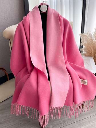 1 pieza Bufanda reversible de moda para mujer, chal grueso y cálido de doble uso con flecos, adecuado para habitaciones con aire acondicionado en invierno para vestir