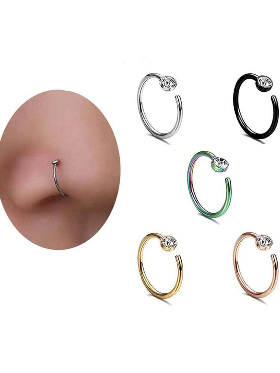 1 قطعة خاتم أنف مزخرف بالزركونيا للنساء، خاتم شفة مزيف، أقراط بدون ثقب من الفولاذ المقاوم للصدأ، مجوهرات للجسم بدون ثقب