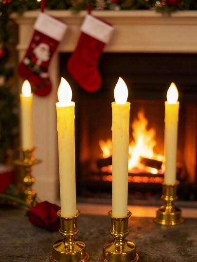 1 pieza Vela electrónica con tallo largo de aspecto de cera y soporte de vela dorado, lámpara de vela electrónica de ambiente elegante vintage, adecuada para bodas, Navidad, decoración del hogar