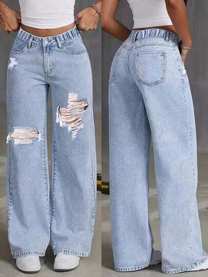 Tween-Mädchen Distressed Denim Jeans, vielseitig für Schule, Alltag und Pendeln