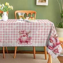 1pc/10pcs Christmas Pink Plaid Gnome Tablecloth Decor, Suitable For Dinner And Picnic, Waterproof And Easy To Clean Tablecloth For Dining Table Party, Rectangular Home Decor For Dining Table, Bar, Coffee Table, Outdoor Picnic, Restaurant Patio, Party Decor, Gift For Holidays, Indoor And Outdoor Use, Available In Multiple Sizes