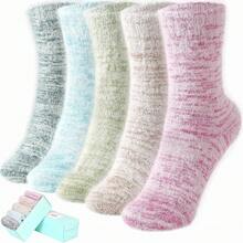 SISOSOCK 5 Pairs Fuzzy Soft Cozy Fluffy Socks Women, Casual Thick Plush Comfy Sleep Socks, Warm Winter Gifts Women - 多色-1 - 查看 12
