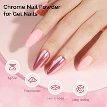 Pink Chrome Nail Powder For Gel Nails,Metallic Mirror Effect Pigment Stylish Fine Glitter For Home DIY Salon Use{"Color_name":"Pink"} - 粉紅色的 - 查看 3