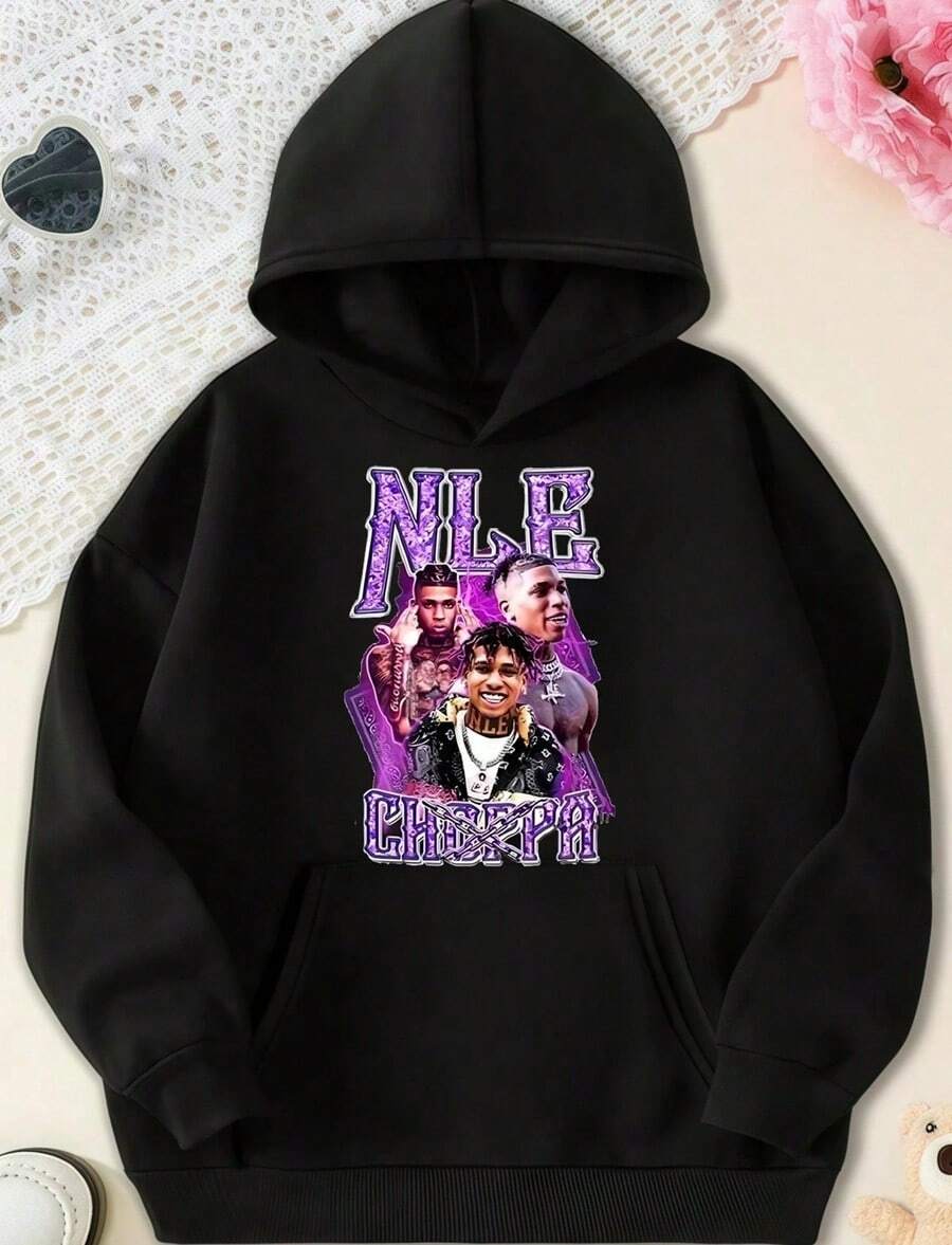 NLE Choppa Collage Photo Collage Stylish Cotton Hoodie,Fall Hoodies,Men's Fall Clothes,Street Wear,Halloween,Mens Hoodies,Y2k Clothes,Jesus Hoodie,Thanksgiving Day,Nightmare Before Christmas,Christmas - Black - View 1