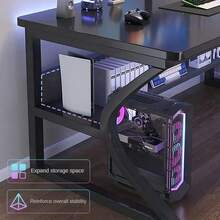 Hodeffior 31" Computer Desk, 80 X 50 X 75 Cm Gaming Desk, Gaming PC Table With Storage Shelves, Metal Wood Study Work Table For Bedroom Student Workstation Desk, Black/White - Black - View 3