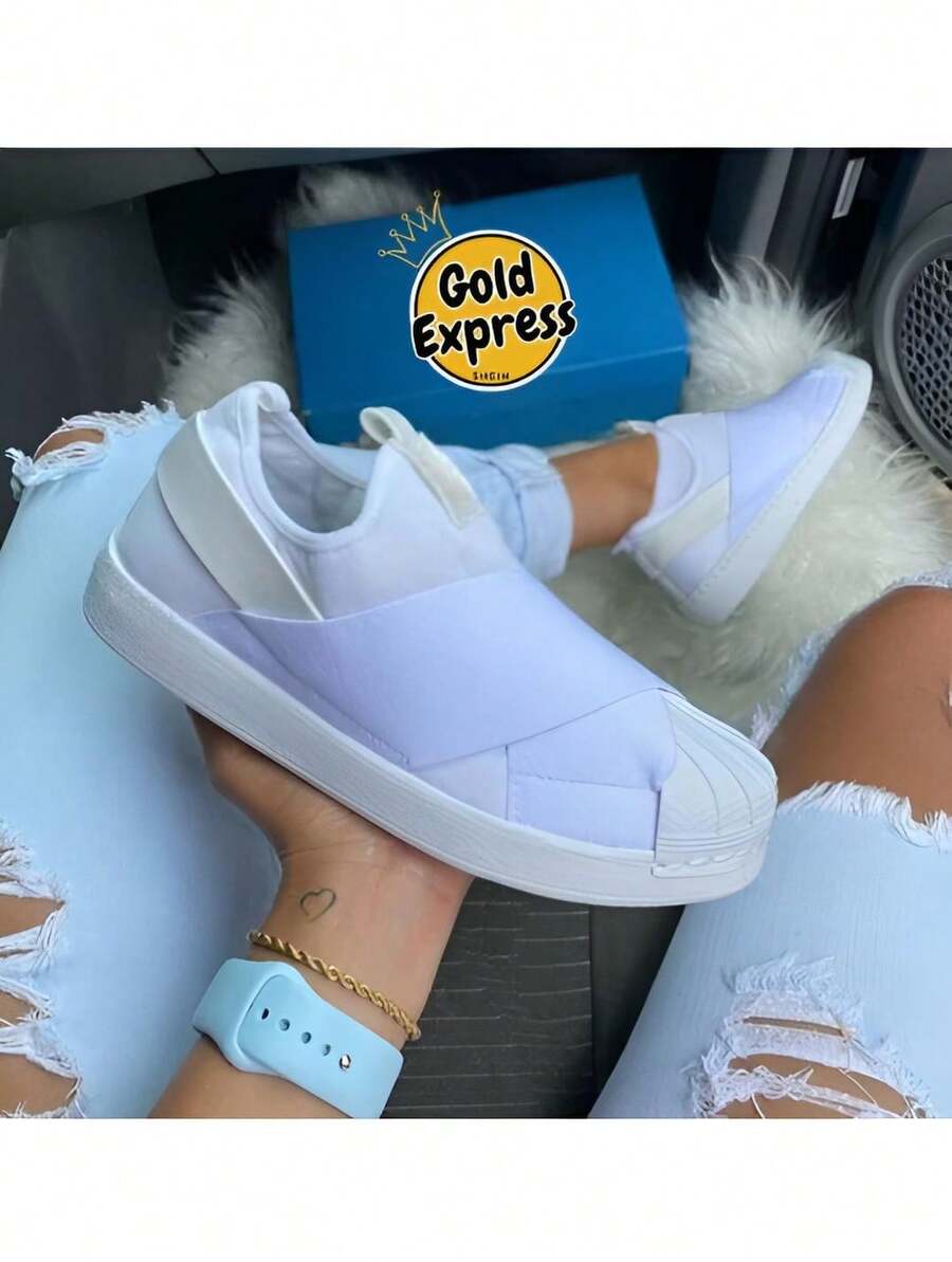 Women's Sports Sneakers Slip On Elastic Casual White Black 34 To 39 Soft And Light Comfortable Express Shipping! - 白色 - 查看 1