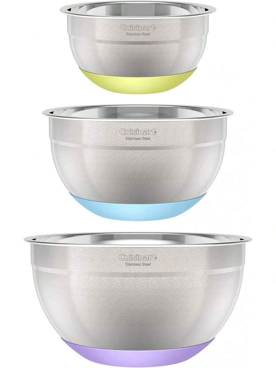 Juego de 3 tazones de mezcla de acero inoxidable con base antideslizante de 1.5 cuartos, 3 cuartos y 5 cuartos - 3 piezas - Ver 1