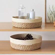 1pc/3 Size Set Woven Rattan Round Basket, Suitable For Toy, Cosmetic Storage, Home Decor, Wedding Gift, Various Celebration Occasions - Beige - View 7