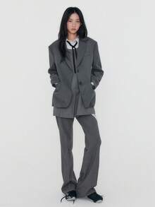 Vintage Versatile Slimming Double Pocket Design Draping Wide Leg Pants For Women - Grey - View 3