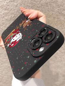 Sanrio 1pc Hello Kitty Dressed As Santa Claus Wearing Santa Hat With Reindeer Sled Pattern Fashionable Personalized Protective Phone Case, Suitable As Gift For Girlfriend, Best Friend, Wife, Couples, Aunt, Boss, Sister, Couple, Classmates, Teacher, Birthday Or Holiday Gift, Matte Black Soft Full Coverage Protective Anti-Dust And Waterproof Case Compatible With IPhone 13/17/16/15/14/13/12/11/Pro/ProMax/X/XR/XS/XSMAX/7/8/PLUS And Models