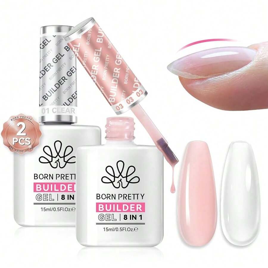 Builder Gel For Nails 8-In-1,15ML Clear And Cover Pink Builder Nail Gel Set, Transparent Extension Gel Rhinestone Glue For Nail Art Base Gel, LED Nail Lamp Cured Hard Gel Builder{"Color_name":"15mlClearandCoverPinkBuilderGelSet"} - 15mlClearandCoverPinkBuilderGelSet - View 1