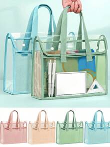 Clear Tote Bag - Large Pouch For Students, PVC Cosmetic Organizer, Clear Bag For Stadium Events - Blue - View 2