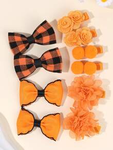 10pcs Orange Hair Bows For Girls Orange Flower Bow Barrettes Gingham Bow Hair Clips Orange Grosgrain Ribbon Bow Hairpins Fashion Bow Clips Alligator Clips Casual Daily Headpiece Kids Baby Fall Hair Accessories
