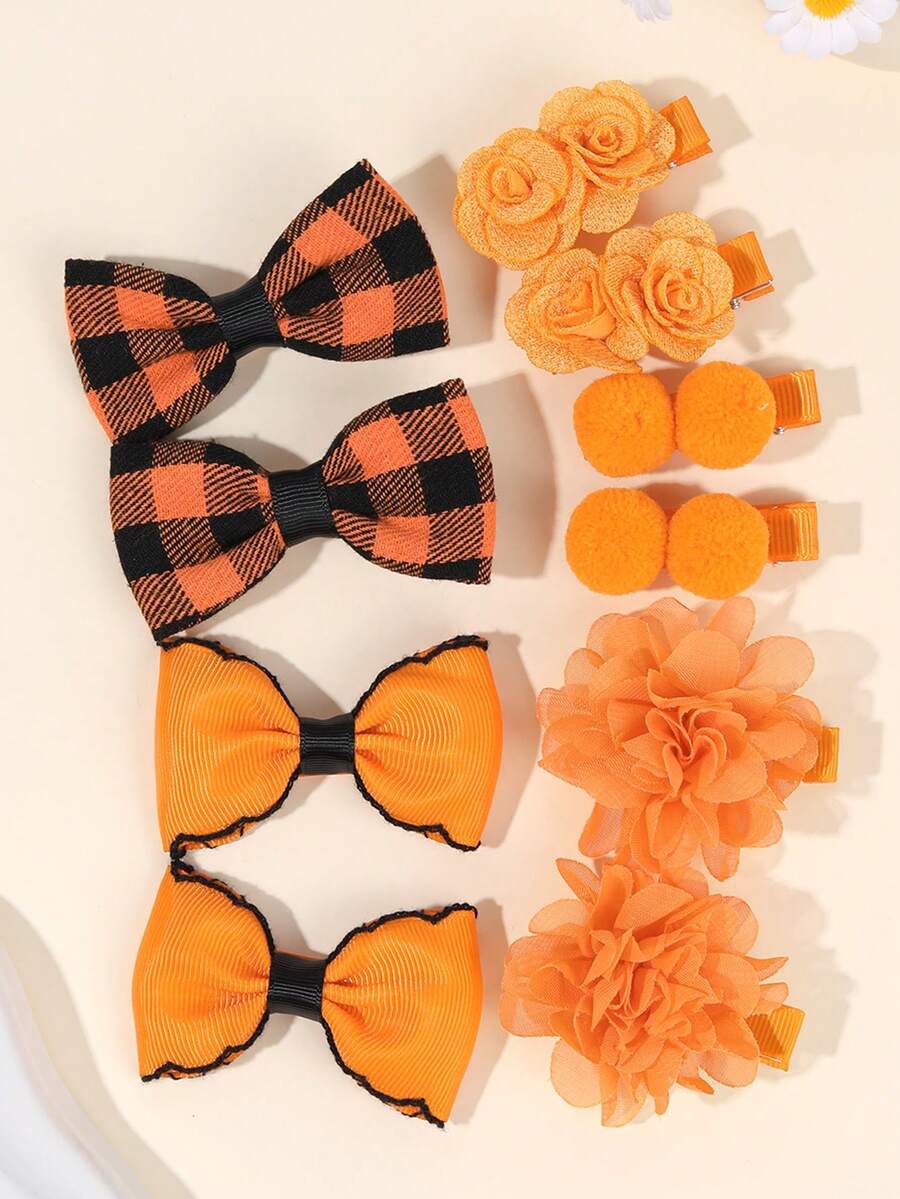10pcs Orange Hair Bows For Girls Orange Flower Bow Barrettes Gingham Bow Hair Clips Orange Grosgrain Ribbon Bow Hairpins Fashion Bow Clips Alligator Clips Casual Daily Headpiece Kids Baby Fall Hair Accessories