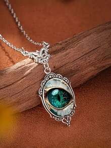 1pc Fashionable Multicolor Eye Pattern Oval Alloy Glass Pendant Necklace, Perfect Accessory For Birthday Gifts And Party Celebrations, Ideal For Jewelry Lovers, Birthday, Holiday, Christmas, New Year, Gifts
