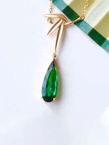 1 peça S925 Prata Esterlina Versátil Moderno Folha de Bambu Gota D'água Pedra Verde Pingente Colar, Vintage Elegante para Mulheres, Adequado para Uso Diário, Feriados, Festas, Joias Presente