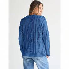 2025  Women's Oversized Cable Knit Crewneck Sweaters - Azure Blue - View 3