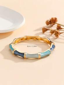 1pc Fashionable New Gilded Enamel Mixed Color Bamboo Knot Bracelet, Suitable For Women And Girls - Blue - View 5