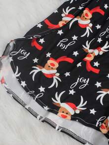 2 piezas Conjunto deportivo casual de mujer con estampado de ciervos, top de manga larga de punto y shorts, adecuado para uso diario y en el hogar, otoño/todo el año, ropa de otoño e invierno - azul real - Ver 10