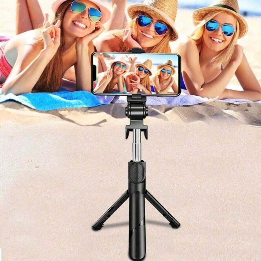 2-In-1 Wireless Bluetooth Selfie Stick With Tripod With Remote Control Selfie Stick Tripod Bluetooth - Black and White - View 1