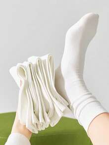 1/4 Pair White Simple Women Breathable Moisture-Wicking Casual Mid-Calf Socks For Spring/Summer, Fall