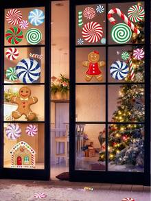 57PCS-57PCS-Adezive pentru fereastră de Crăciun, model nou, cu model de turtă dulce, pentru fereastră, pentru sticlă, față-verso, 3D, Crăciun, bomboane de Crăciun, adezive pentru fereastră, turtă dulce, autocolante cu mentă, pentru decorațiuni de petrecere Candyland, marturii, fereastră, sărbători, decorațiuni de Crăciun, decorațiuni de Crăciun, Crăciun