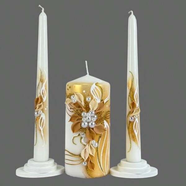 Unity Candle Set Wedding Ceremony Reception 6 Pillar Two 10 Taper Candles Long Burning Unity Candles For Marriage Ritual Handmade In USA White Gold