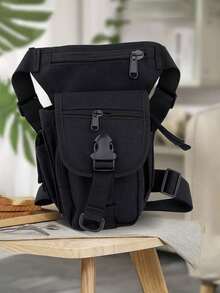 1pc Outdoor Sports Photography Single-Shoulder Crossbody Bag, Waterproof Motorcycle Lure Leg Bag, Oxford Fabric Tactical Waist Bag, Women's Leg Bag - 黑色 - 查看 3