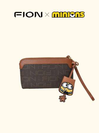  Leather Wristlet Purse for Women Small Clutch Purse Cell Phone Purse Pouch Vintage Zipper Closure Wrist Wallet Bag with Wrist Straps and Cute Minions Bag Charm